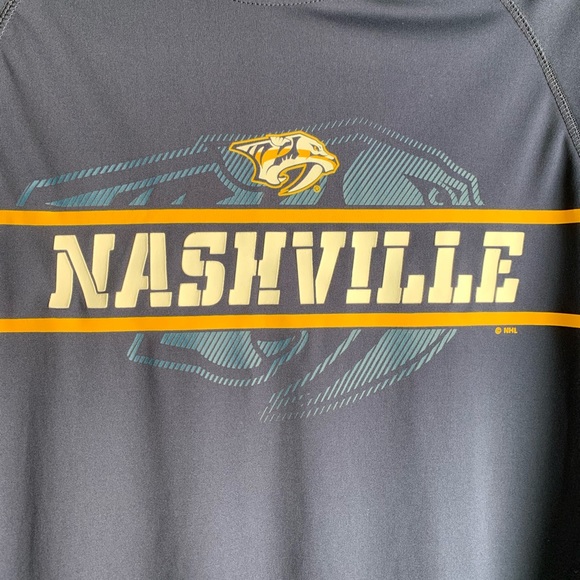 SOLD! Men’s Medium Long-Sleeve Blue Yellow and White Nashville Predators Shirt - Picture 4 of 5